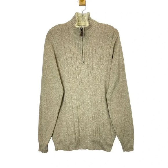 Vintage Oscar De La Renta 1/4 Zip Sweater Pullover M Beige Sherpa Mock Neck - Picture 3 of 7